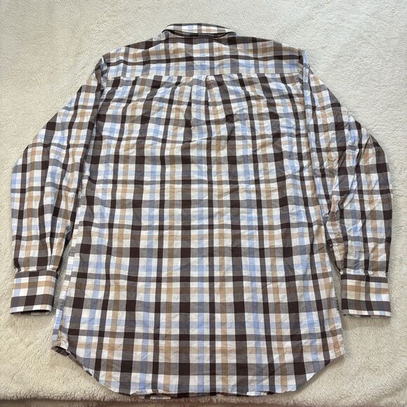 Peter Millar Mens Long Sleeve Button Up Size Medium Blue Brown White Geometric - Picture 6 of 10
